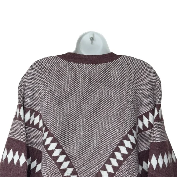 Trendsetter Geometric Knit Poncho Maroon White Boho Cozy Winter Small Medium - Picture 5 of 12